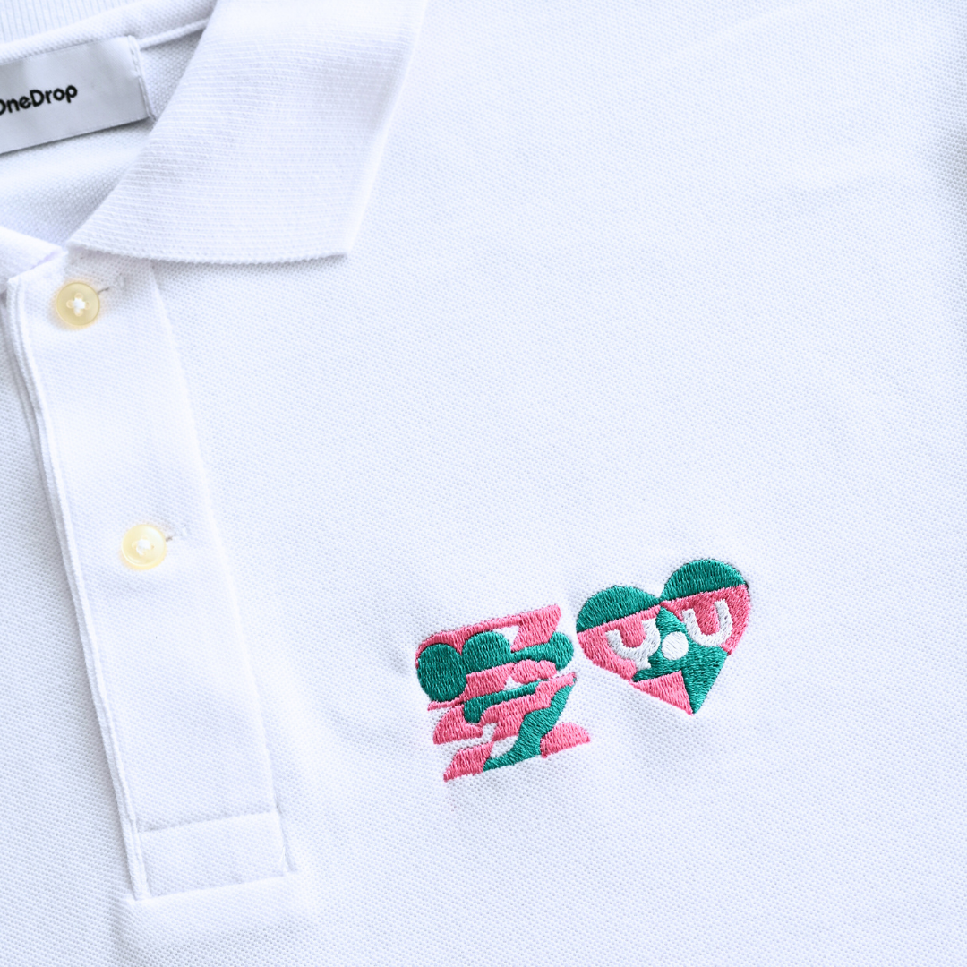 かねこあみ 愛 LOVE YOU 刺繍 polo shirt